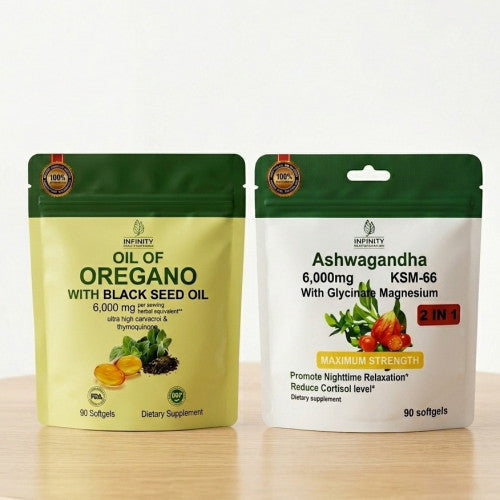 COMBO DE SUPLEMENTO ALIMENTICIO ACEITE DE OREGANO Y ASHWAGANDHA